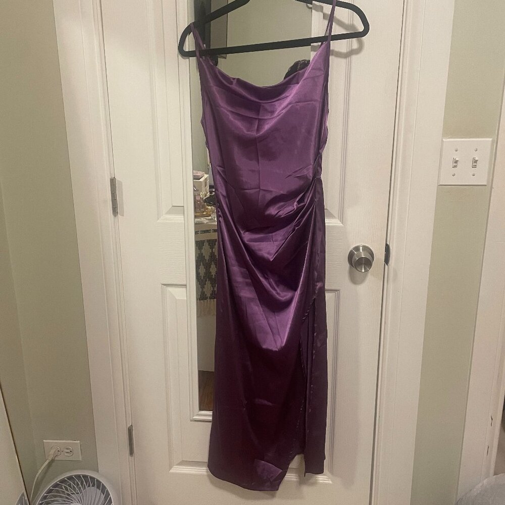 Purple Satin Midi Dress
